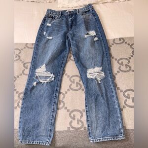 Hidden Distressed Straight Blue Jeans, 27